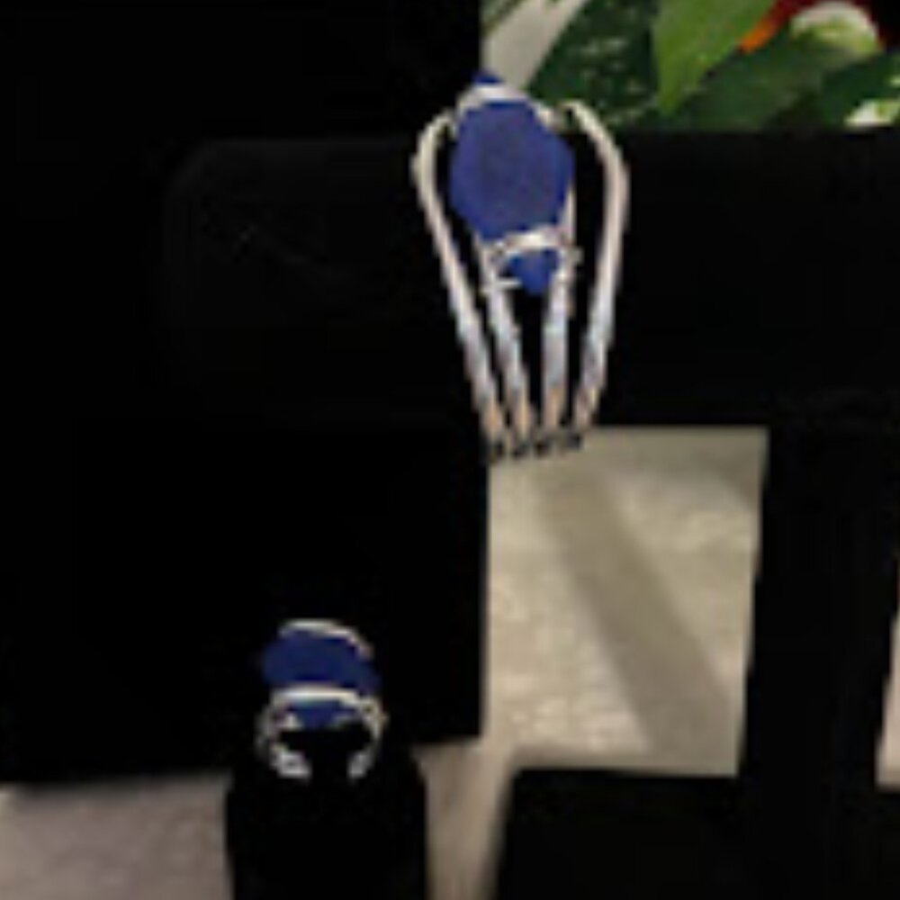 Beautiful Blue Color Cuff Bracelet and Ring (size 10) in Silver Tone - Picture 3 of 14